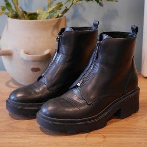 MARC FISHER ZIPPA BOOTIE zip up black leather platform boot Size 6.5 Women's
